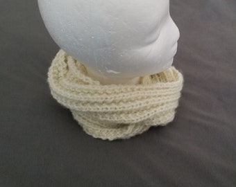 Hand Knit Ribbed Off-White Cowl