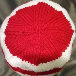 Hand Knit Red and White Striped Beanie image 3