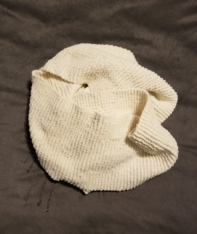 Hand-Knit Cream Chenille Scarf