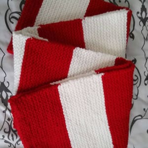 Hand Knit Red and White Striped Scarf - Etsy