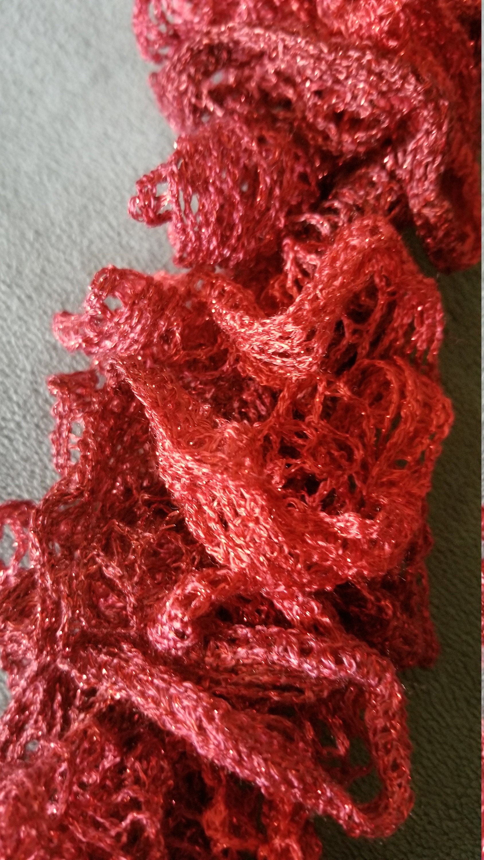 Red Ruffle Lace Hand Knit Glittery Red Lace Ruffle Scarf - Etsy