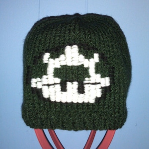 Hand Knit Green Mario Mushroom Beanie