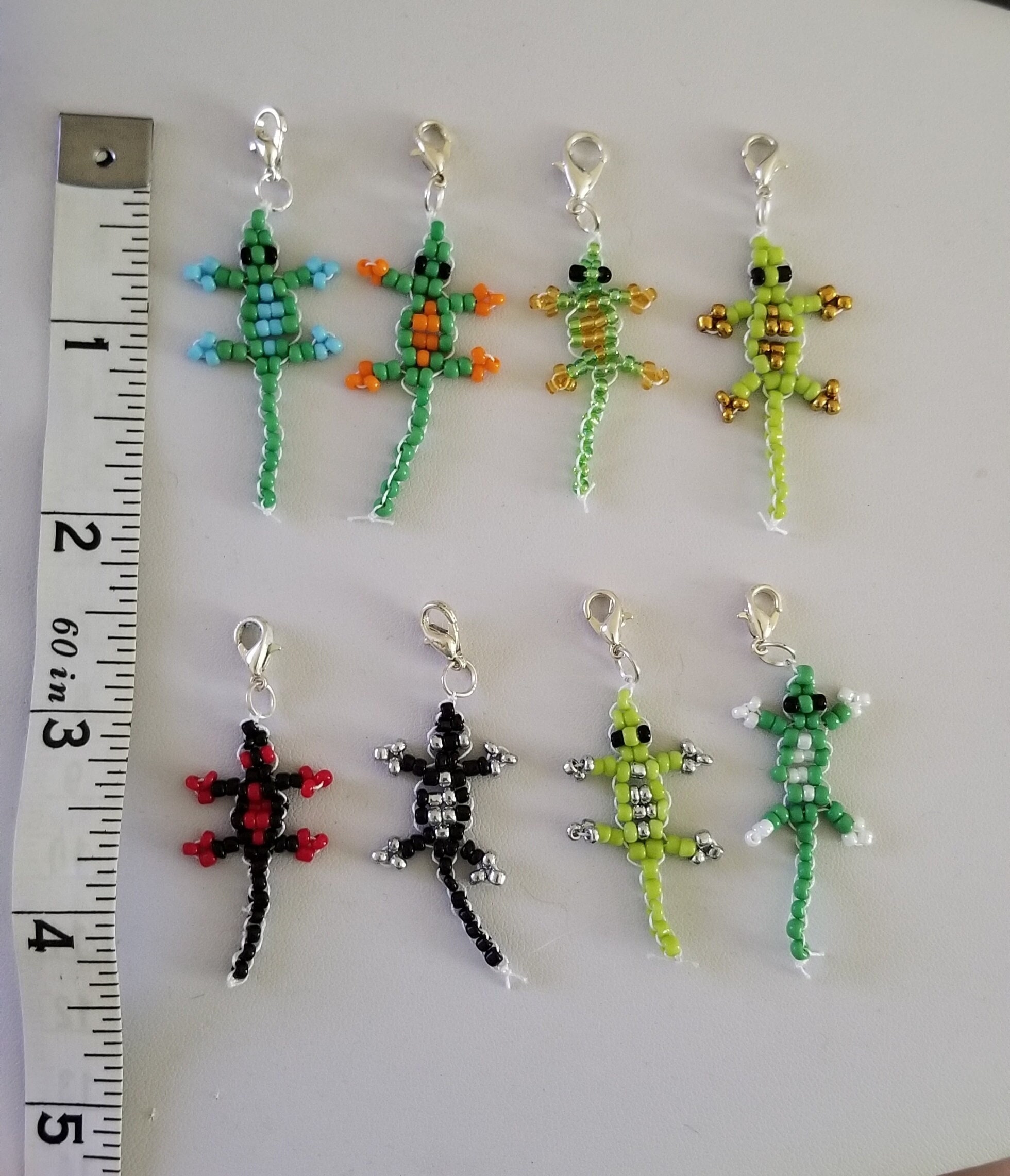 Handmade Tiny Bead Lizard Charm Clip