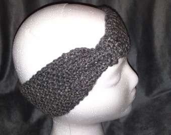 Hand Knit Gray Bow Headband