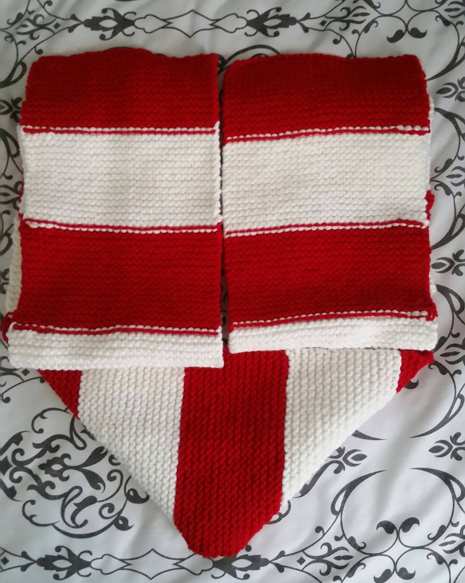 Hand Knit Red and White Striped Scarf - Etsy
