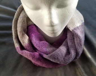 Hand Knit Purple Striped Double Layered Cowl