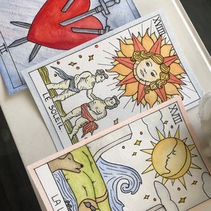 Cartes postales aquarelles « Tarot » - Design peint à la main
