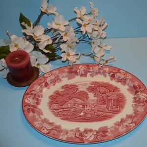 Wood & Sons Pink Transferware English Scenery Oval Serving Platter