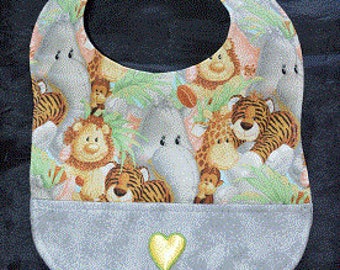 Jungle Themed Bib With Vinyl Pocket