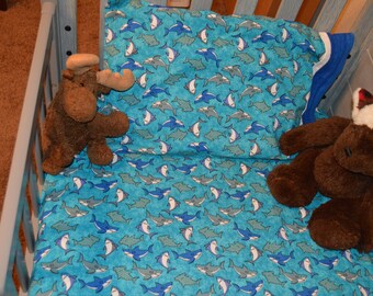 Shark Themed Toddler Bed Sheet & Matching toddler/travel pillowcase