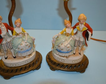 Vintage Victorian Style Porcelain Couples Accent Lights - Set of 2