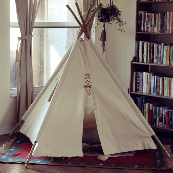 Canvas Teepee with Window and Bamboo Poles