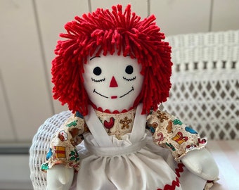 Christmas Doll 20 inch Lucy K Ragdoll Traditional Raggedy Ann Handmade Personalized Custom Doll