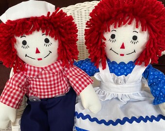15 inch set of 2 Dolls Handmade Raggedy Ann and Andy with Straight Lashes Traditional Personalized Custom Handmade Small Ann and Andy