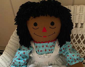 Raggedy Ann 25 inch Doll African American Lady Bug Dress Handmade Personalized Custom Doll