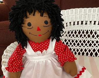 20 inch Raggedy Ann Handmade African American Doll Heart Print Dress Personalized Custom Doll