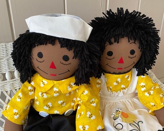 25 inch Raggedy Ann and Andy Handmade Bumble Bee outfit on African American Dolls Personalized Custom Doll