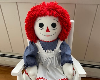 36 inch Large Raggedy Ann Doll Traditional Blue Dress Handmade Doll