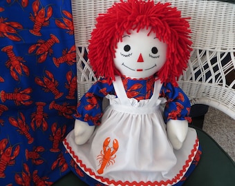 25 inch Raggedy Ann Doll Lobster Print Dress Handmade in the USA Personalized Custom Doll