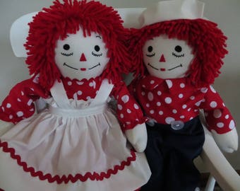 20 inch Raggedy Ann and Andy Red and White Polka Dot Traditional Personalized Custom Handmade