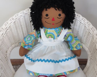 20 inch African American Raggedy Ann Doll Multi Color Dress  Handmade Personalized Custom Doll