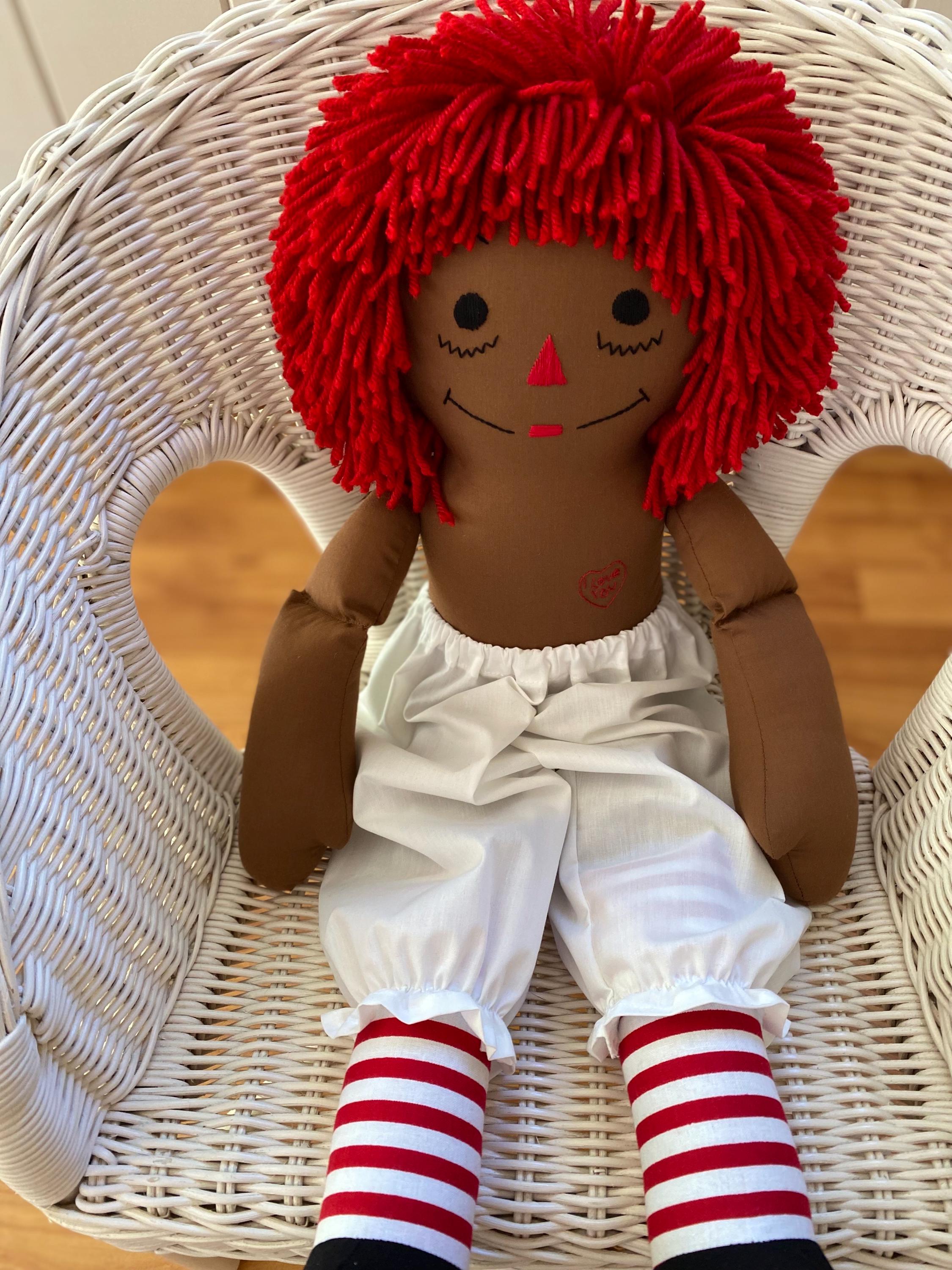 Black raggedy ann doll with red hair clearance