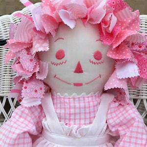 25 inch Handmade Pink Raggedy Ann Doll Custom Fabric Hair Made in USA