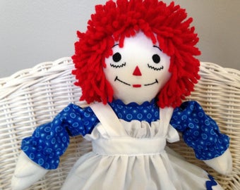 Muñeca Raggedy Ann hecha a mano: recuerdo tradicional bordado de 38 cm (15 pulgadas)
