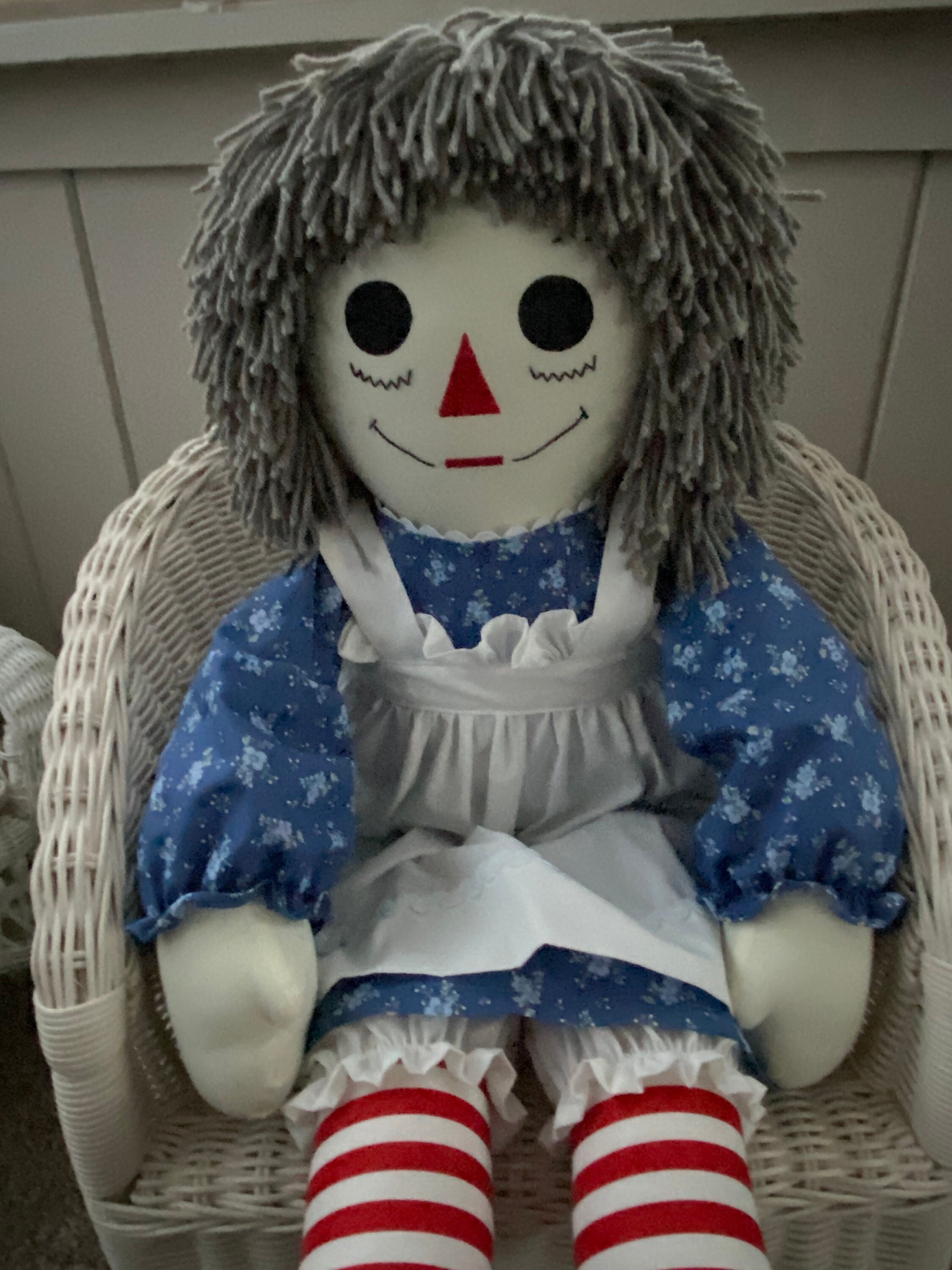 36 Inch Grandma Raggedy Ann Doll Traditional Blue Floral Print