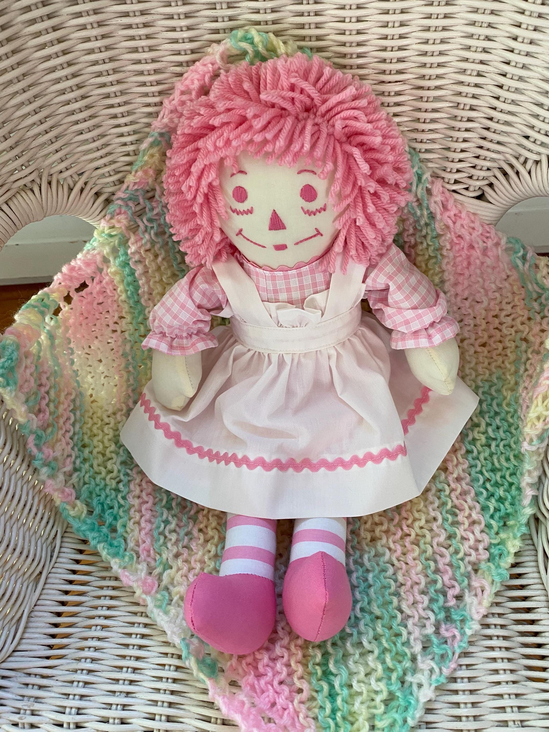 Raggedy Ann Doll With Knitted Blanket 15 Inch Pink Handmade USA - Etsy