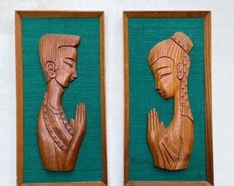 Wonderful Pair of Midcentury Carved Wooden Silhouettes