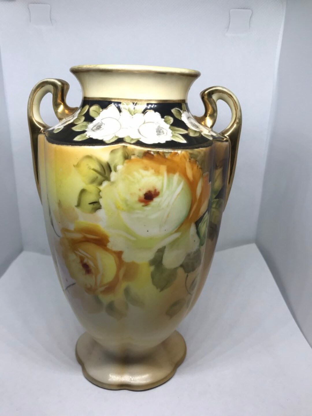 Antique Hand Painted Nippon Vase With Gold Accents in Excellent ...