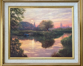 Beautiful Vintage Landscape Painting / Romantic Painting Style / Artist Petely