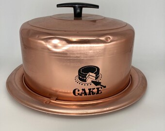 Vintage West Bend Cake Plate With Lid / Copper Color Metallic 1960’s