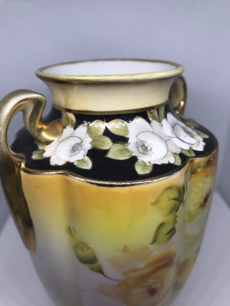 Antique Hand Painted Nippon Vase With Gold Accents in Excellent ...