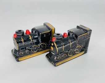 Cute Train Engine Ceramic Bookends / Vintage Japan Collectibles