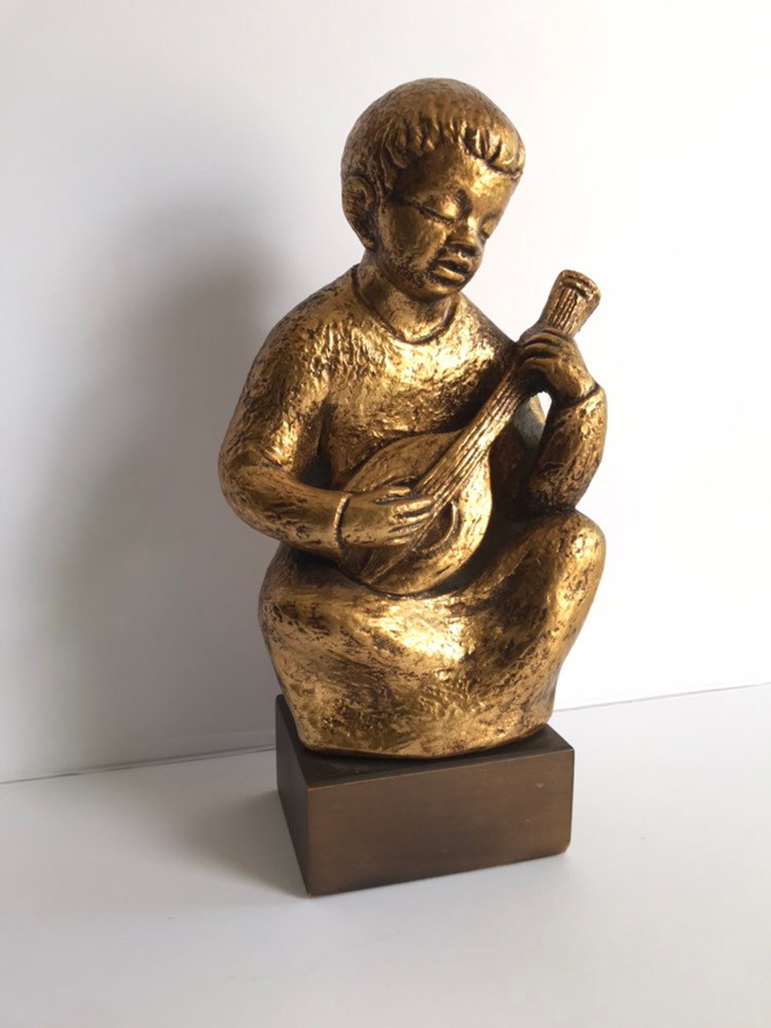Beautiful Golden Lute Player Sculpture / Vintage Figurative Etsy