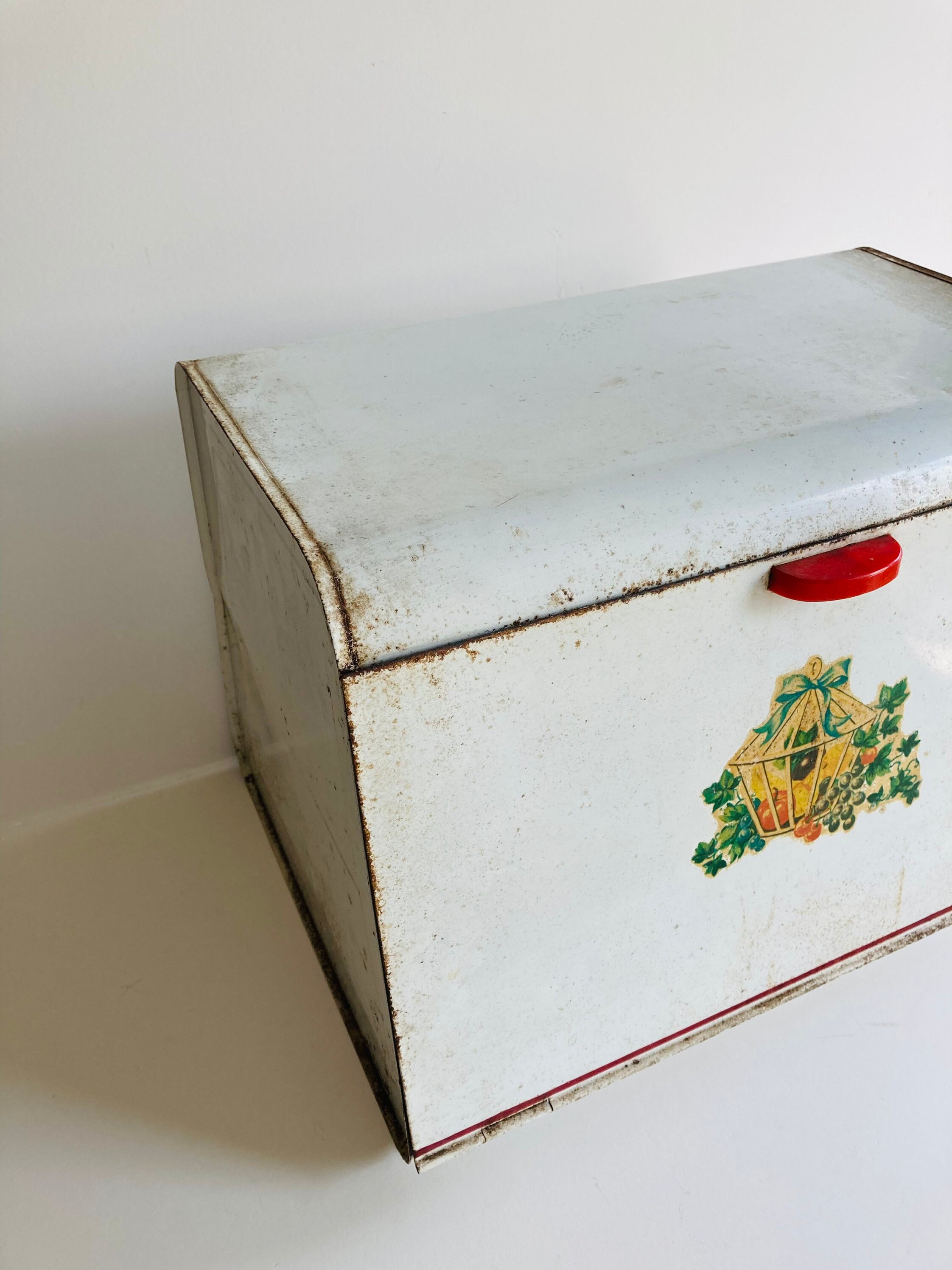 Vintage 1950s Bread Box / White Metal Bread Box with Decal Etsy 日本