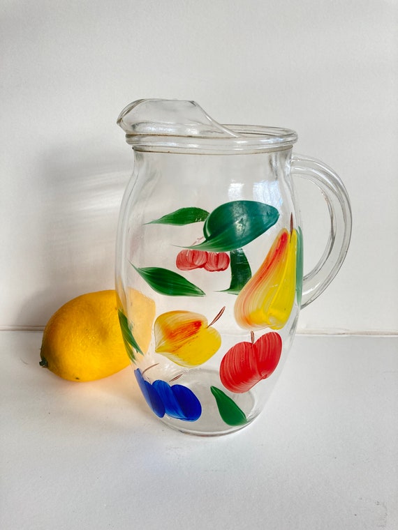 Cute Hand Painted Vintage Milk Pitcher With Fruit Design 