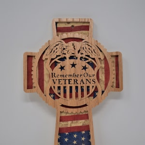 Remember Our Veterans Cross - Veterans Day - Memorial Day - Veterans Gift - Handmade Military Cross - Patriotic Cross
