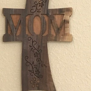 Handmade Mom Cross - Decorative Walnut Wooden Cross - Gift for Mom - Unique Mother&#39;s Day Gift - Christian Home Decor.