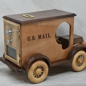 Handmade Truck Bank - PO Box Bank - Wooden Truck - PO Box Truck Bank - Wooden Truck Bank - Mail Truck