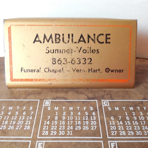 1970's Creepy Clipboard Ambulance Advertisement Clipboard Funeral Chapel Ad