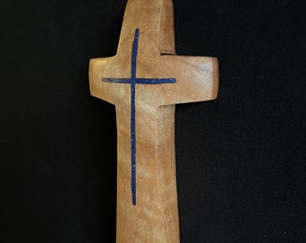 Maple Wall Cross with Lapis Inlayed 7"x 2"