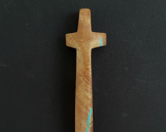 Maple Wall Cross with Turquoise, Inlayed 10"x 2"