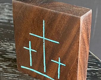 Cross Walnut wood with turquoise inlay  3" x 3" block of wood.