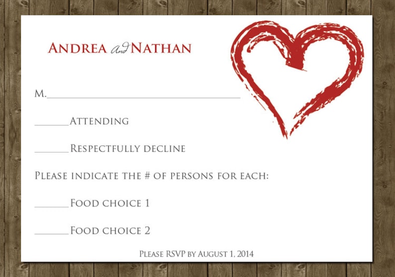 Red Heart Wedding Invitation and RSVP card red hearts customizable 4x6 love 5x7