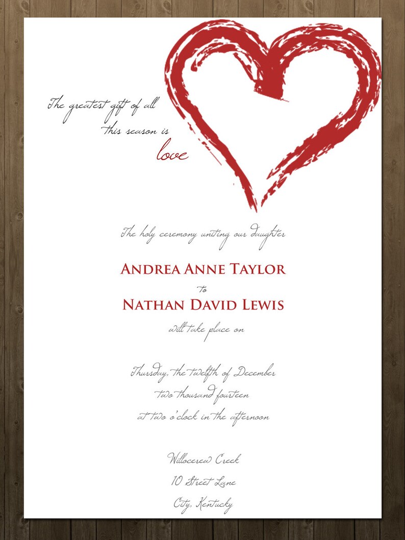 Red Heart Wedding Invitation and RSVP card red hearts customizable 4x6 love 5x7