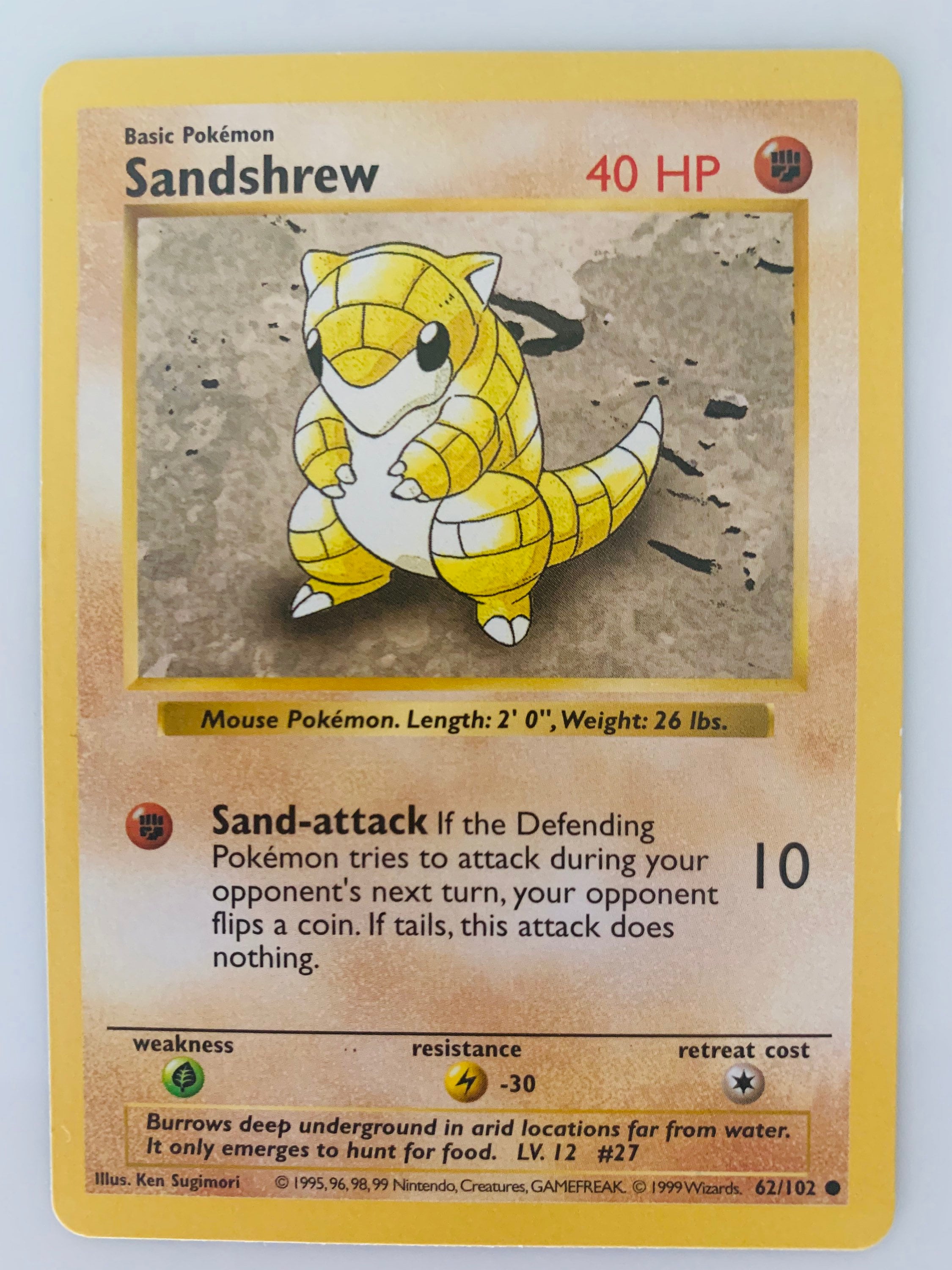 Sandshrew 62/102 Common Base Set Pokemon Sandshrew 62/102 Common Base Set Pokemon