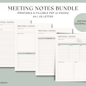 Business Meeting Minutes Digital Meeting Notes Template Printable Work Meeting Agenda For Startup Project Planner Bundle For Small Business